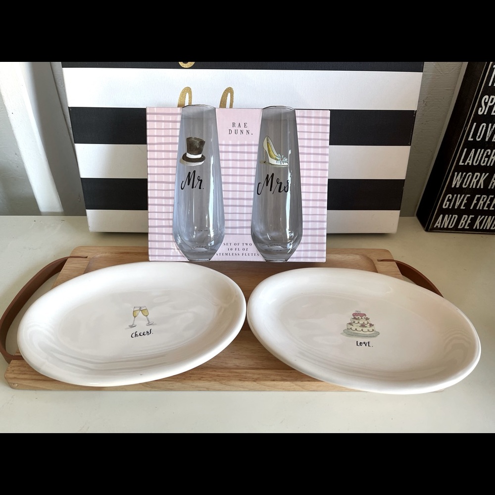 Cute Rae Dunn wedding glasses and plates